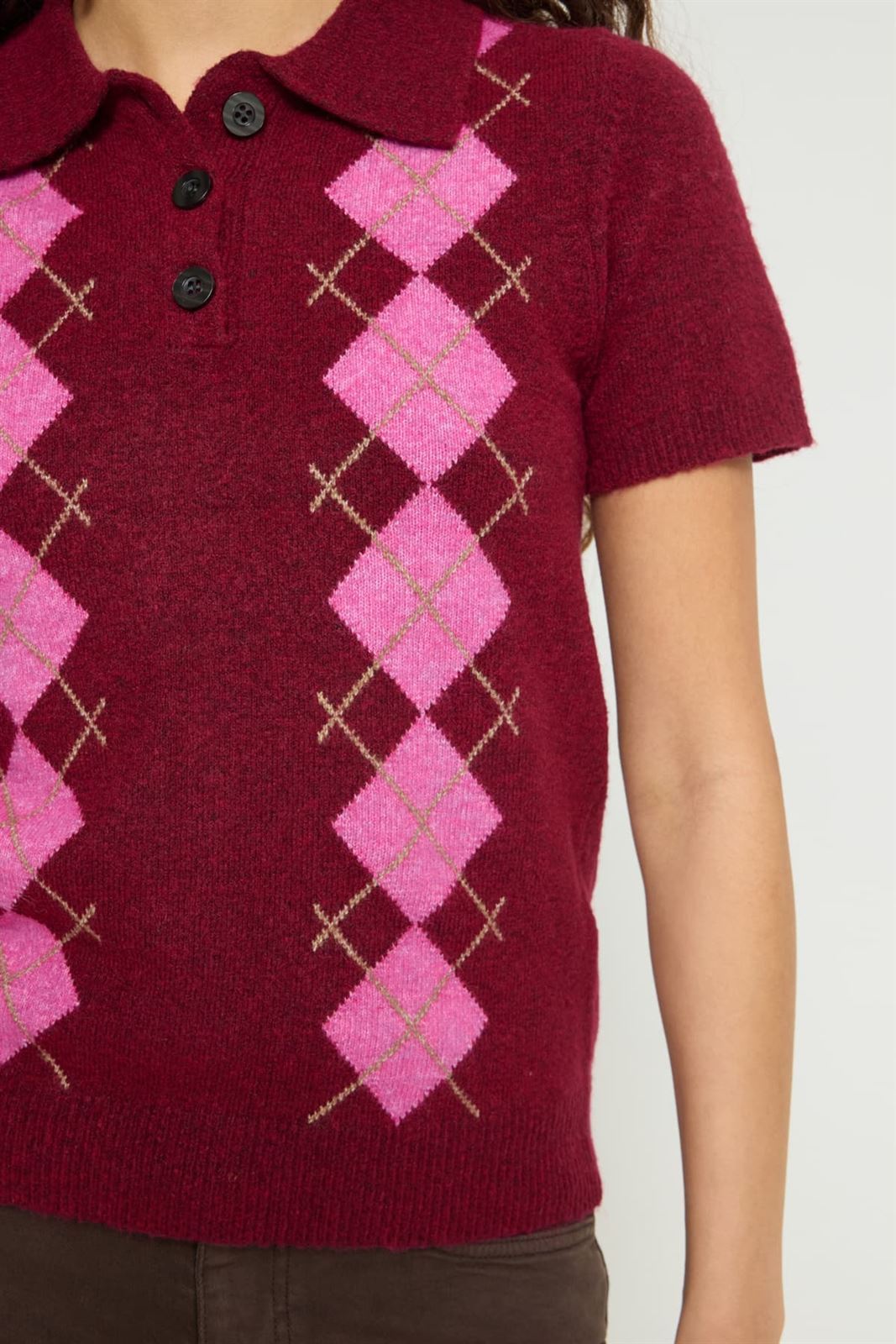 Jersey polo de rombos Ichi, Dasila ss3 - burdeos y rosa - Imagen 4