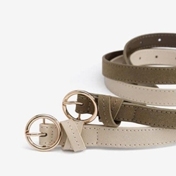 Pack de 2 Cinturones Estrechos beige, verde - Imagen 1