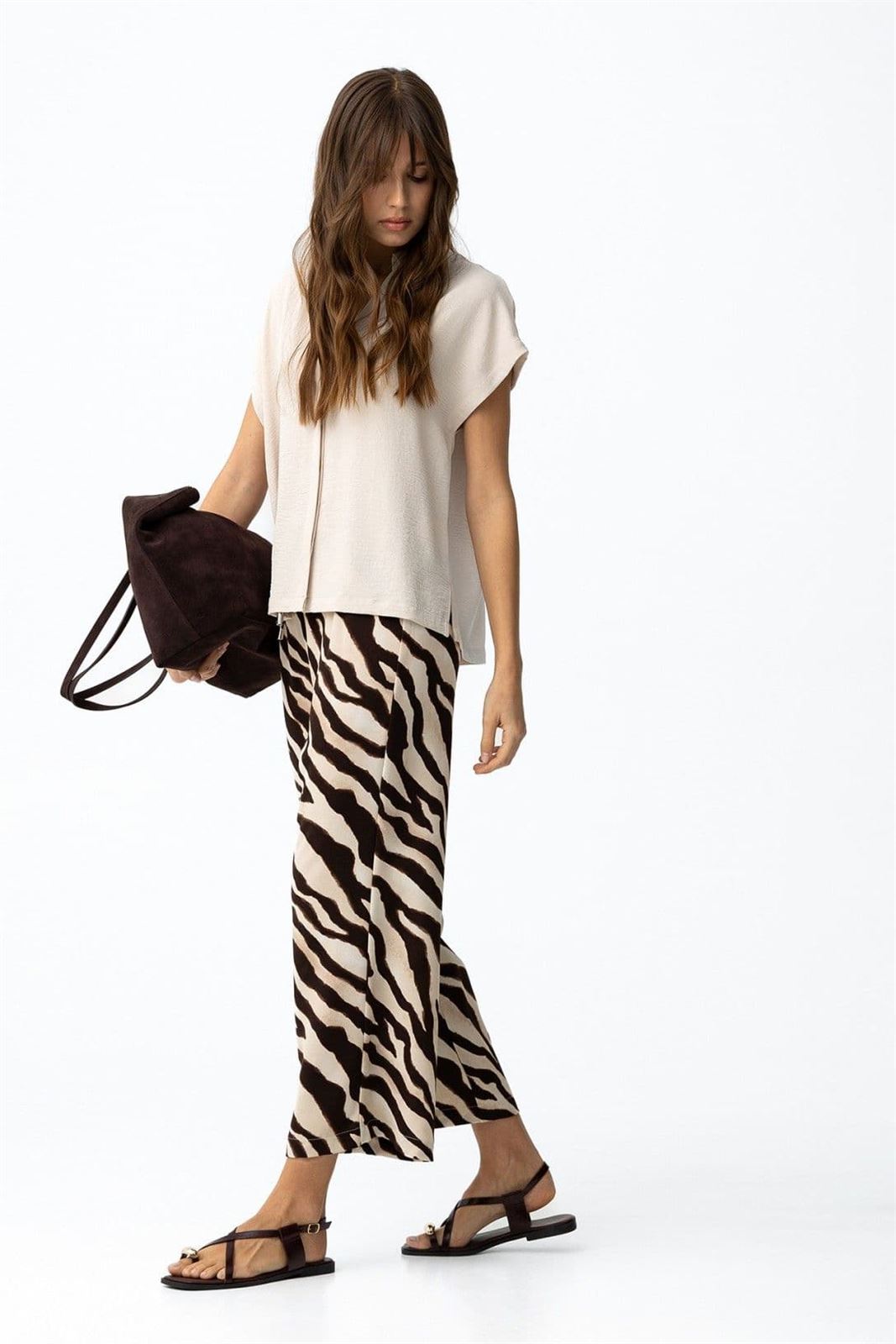 Pantalón ancho zebra chocolate, Francesca - Imagen 1