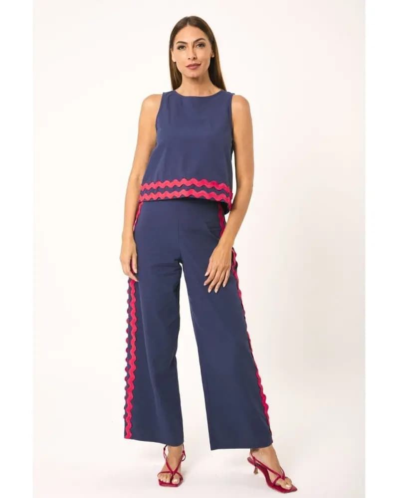 Pantalón azul marino con detalles en rojo, Zag - Imagen 4