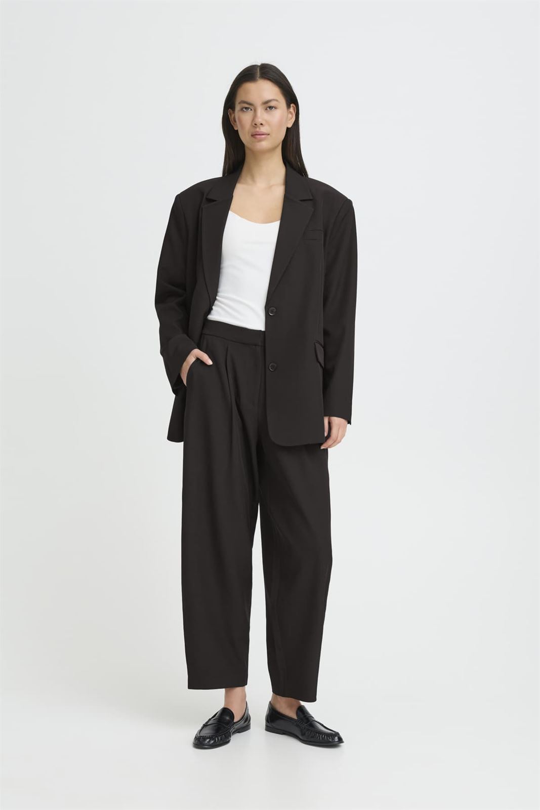 Pantalón barrel cintura alta Ichi, Fava- negro - Imagen 1