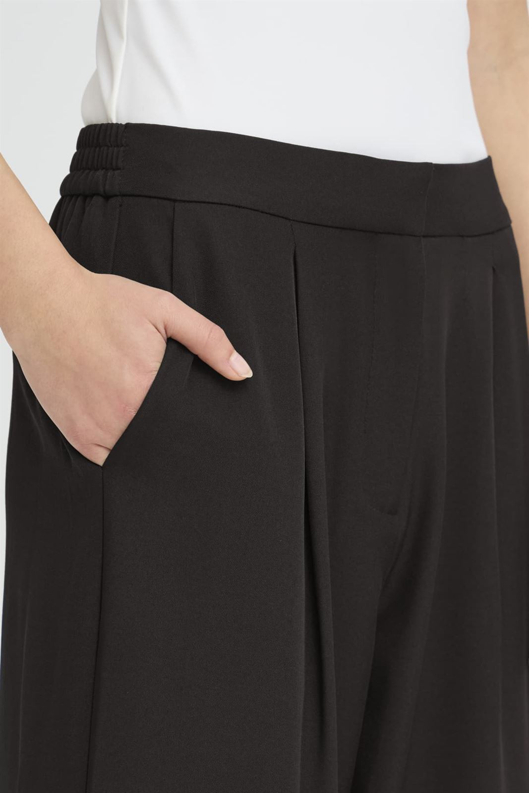 Pantalón barrel cintura alta Ichi, Fava- negro - Imagen 4
