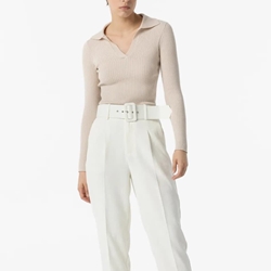 Pantalón con cinturón y textura, Karina - Imagen 1