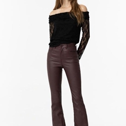 Pantalón Cropped Flare Coated encerado granate Tiro Alto, Megan_27 - Imagen 1