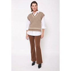 Pantalón de punto acampanado Lylu, Alcalá - marrón - Imagen 1