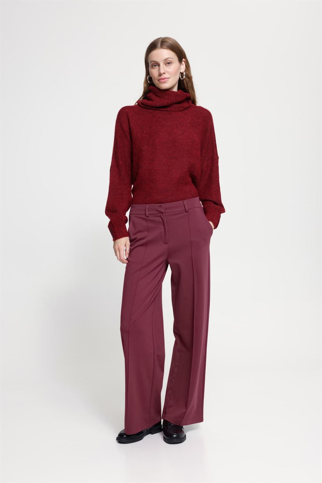 Pantalón de vestir ancho Ichi, Kate office- burdeos - Imagen 1