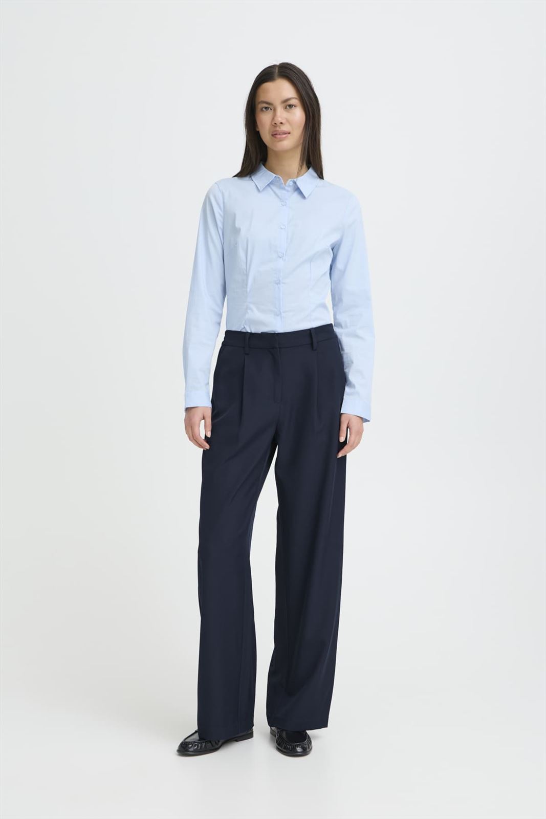 Pantalón Fava Wide de pierna ancha con pinzas Ichi - azul marino - Imagen 1