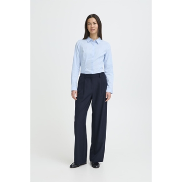Pantalón Fava Wide de pierna ancha con pinzas Ichi - azul marino - Imagen 1