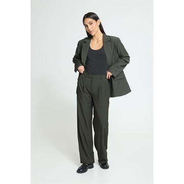 Pantalón Fava Wide de pierna ancha con pinzas Ichi - verde oscuro - Imagen 1