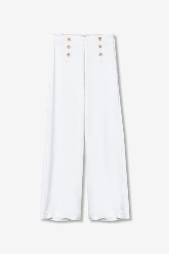 Pantalón fluido blanco de pierna ancha con aplicación de botones, Aethos - Imagen 5