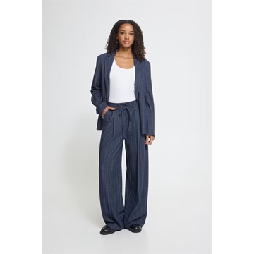 Pantalón Kate Pinelle de rayas diplomáticas y pierna ancha Ichi - azul marino - Imagen 1