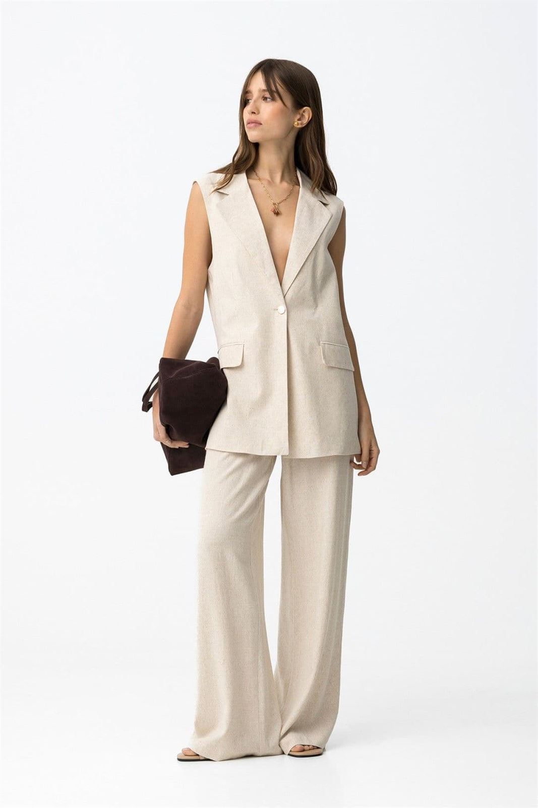 Pantalón wide leg beige, Portel - Imagen 1