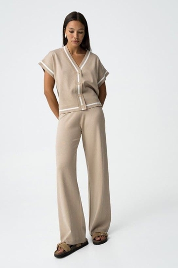 Pantalones beige anchos punto, Dero - Imagen 1