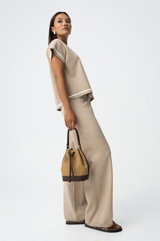 Pantalones beige anchos punto, Dero - Imagen 3