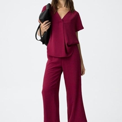 Pantalones fluidos de pierna ancha rojo fucsia, Francesca - Imagen 1