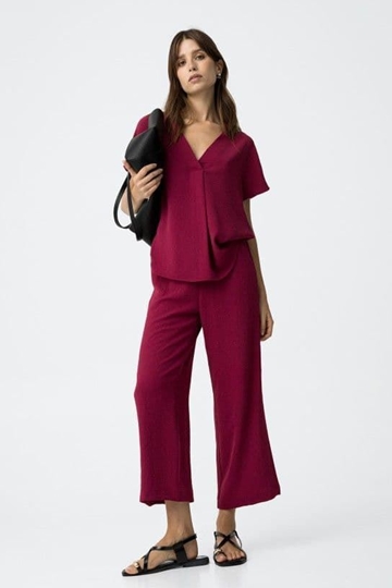 Pantalones fluidos de pierna ancha rojo fucsia, Francesca - Imagen 1