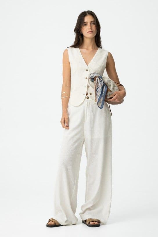 Pantalones Wide Leg de Algodón Texturizado, Colety - Imagen 3