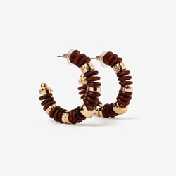 Pendiente aro cuentas dorado y marrón - Imagen 1