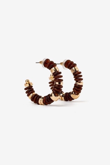 Pendiente aro cuentas dorado y marrón - Imagen 1