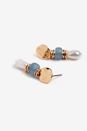 Pendiente azul perla y dorado - Imagen 2