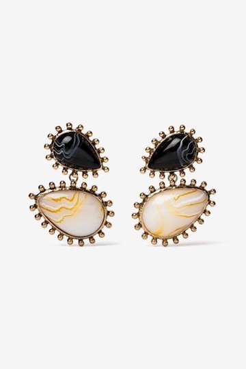 Pendiente largo negro y beige mármol - Imagen 1