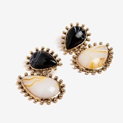 Pendiente largo negro y beige mármol - Imagen 2