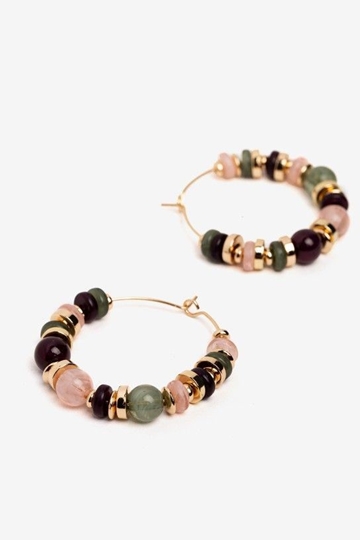 Pendientes aro cuentas colores - Imagen 2