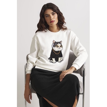 Sudadera Badajoz con gato bordado Lylu - blanco - Imagen 1