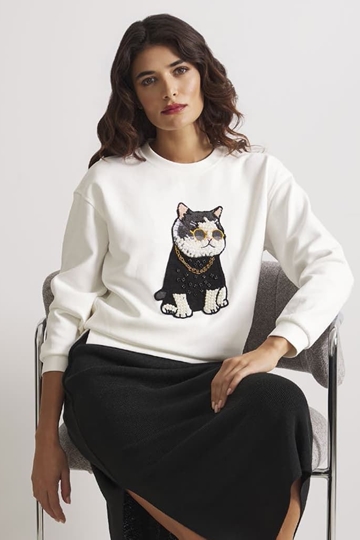 Sudadera Badajoz con gato bordado Lylu - blanco - Imagen 1