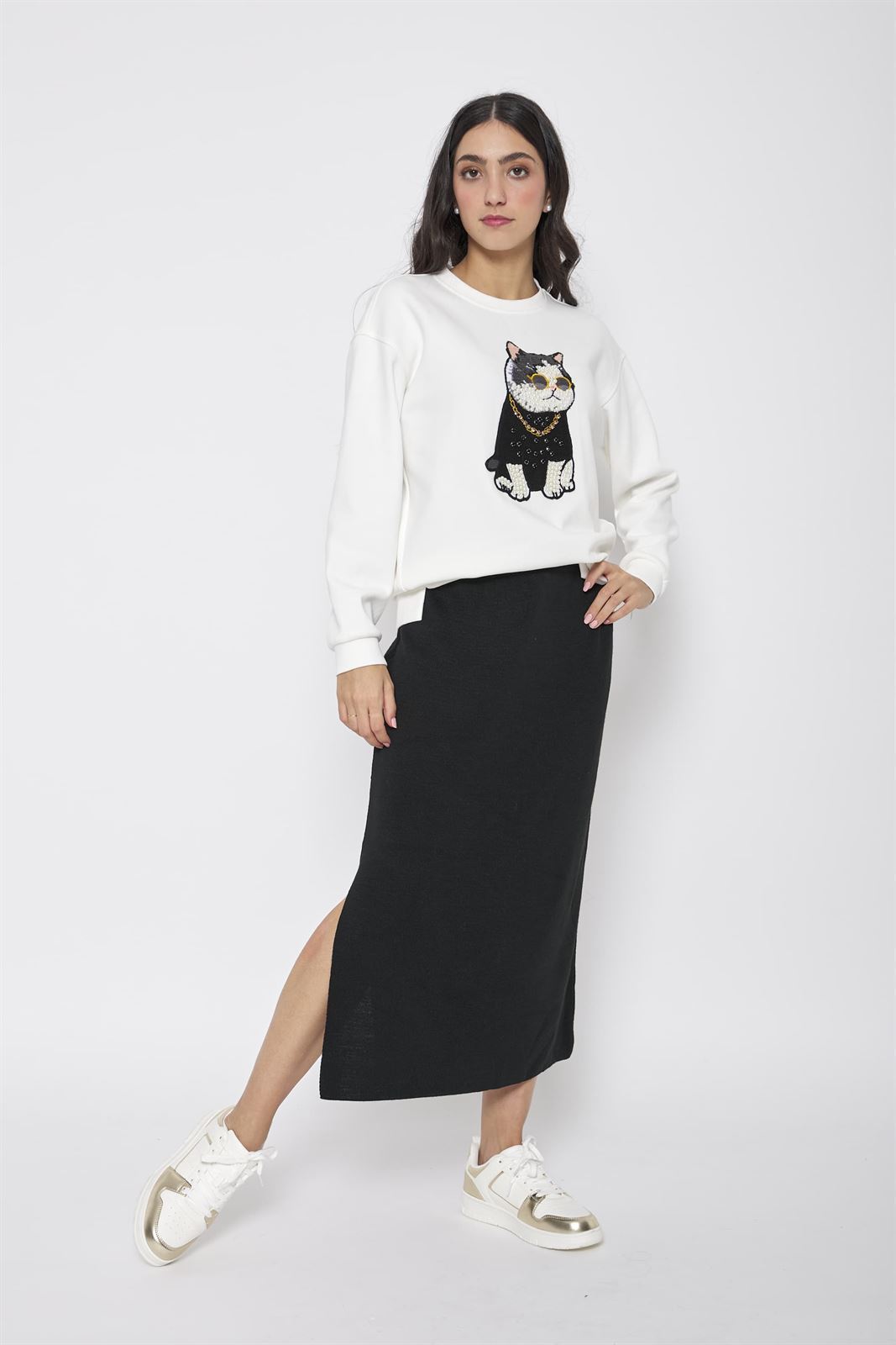 Sudadera Badajoz con gato bordado Lylu - blanco - Imagen 2