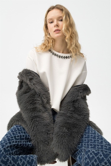 Sudadera blanca con apliques, Pipa - Imagen 1