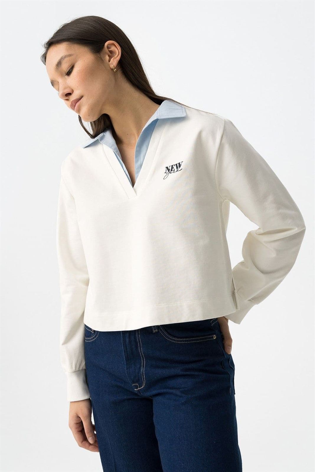 Sudadera combinada cuello camisa, Nate - Imagen 1