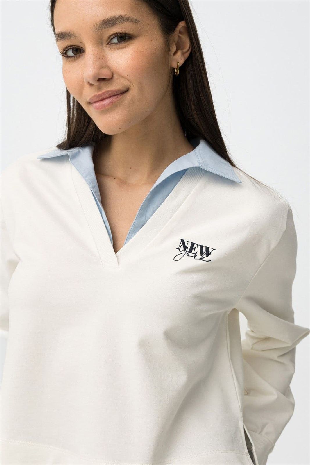 Sudadera combinada cuello camisa, Nate - Imagen 2