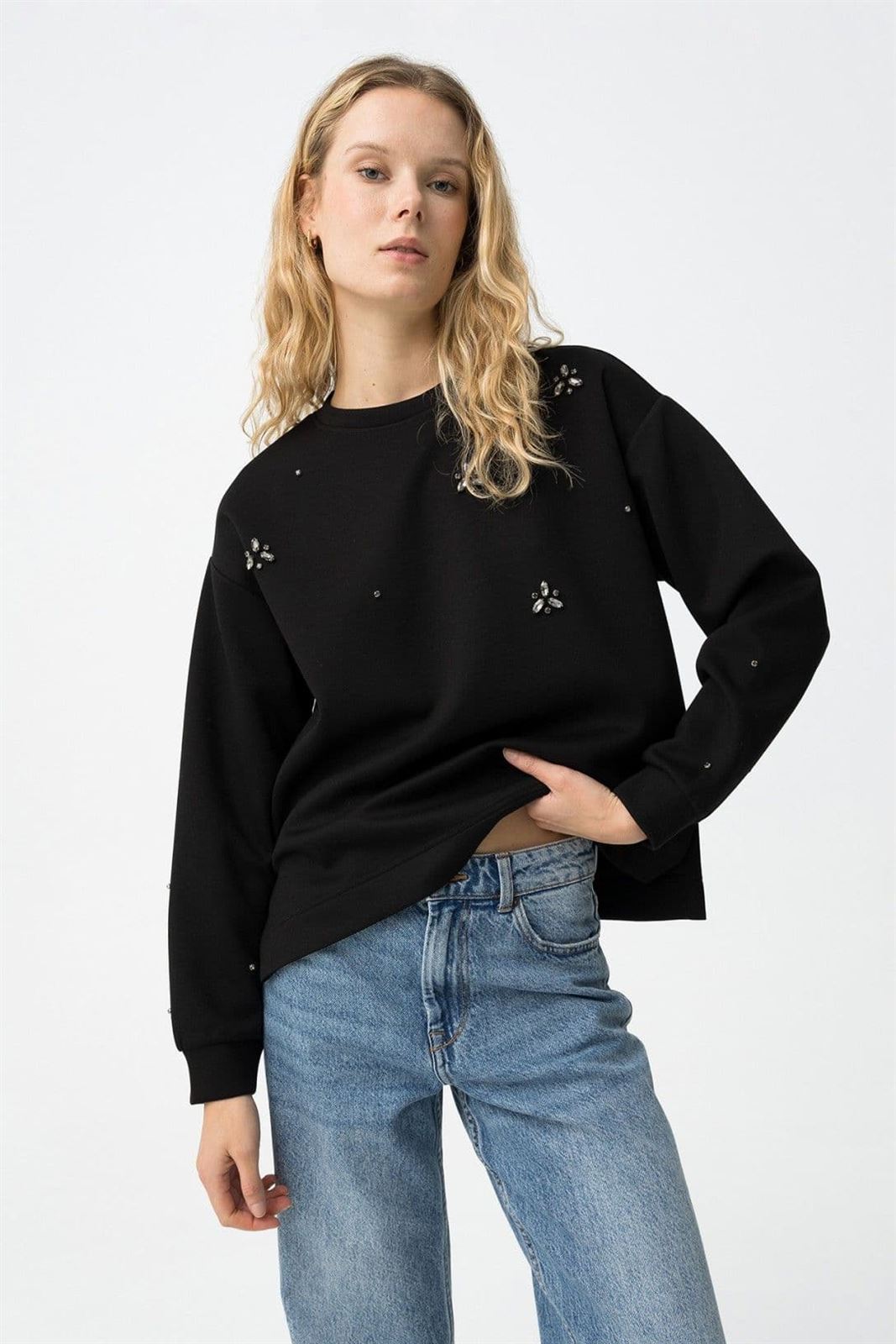 Sudadera negra con apliques, Aprile - Imagen 1