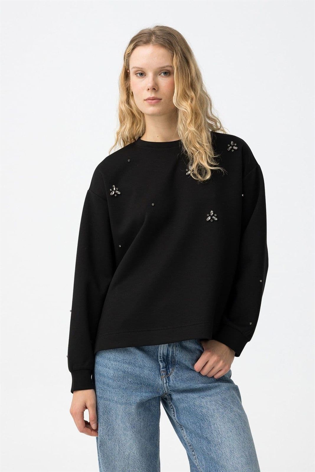 Sudadera negra con apliques, Aprile - Imagen 3