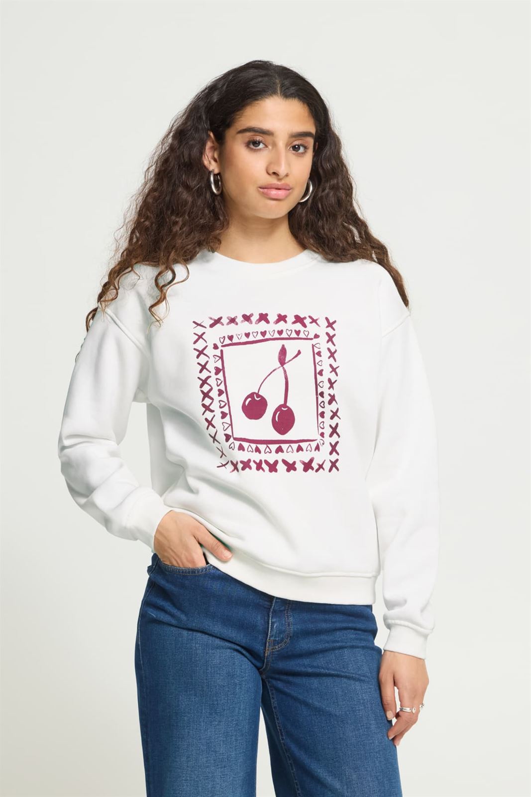 Sudadera oversize estampado de cerezas, Merella, Ichi - blanco - Imagen 1
