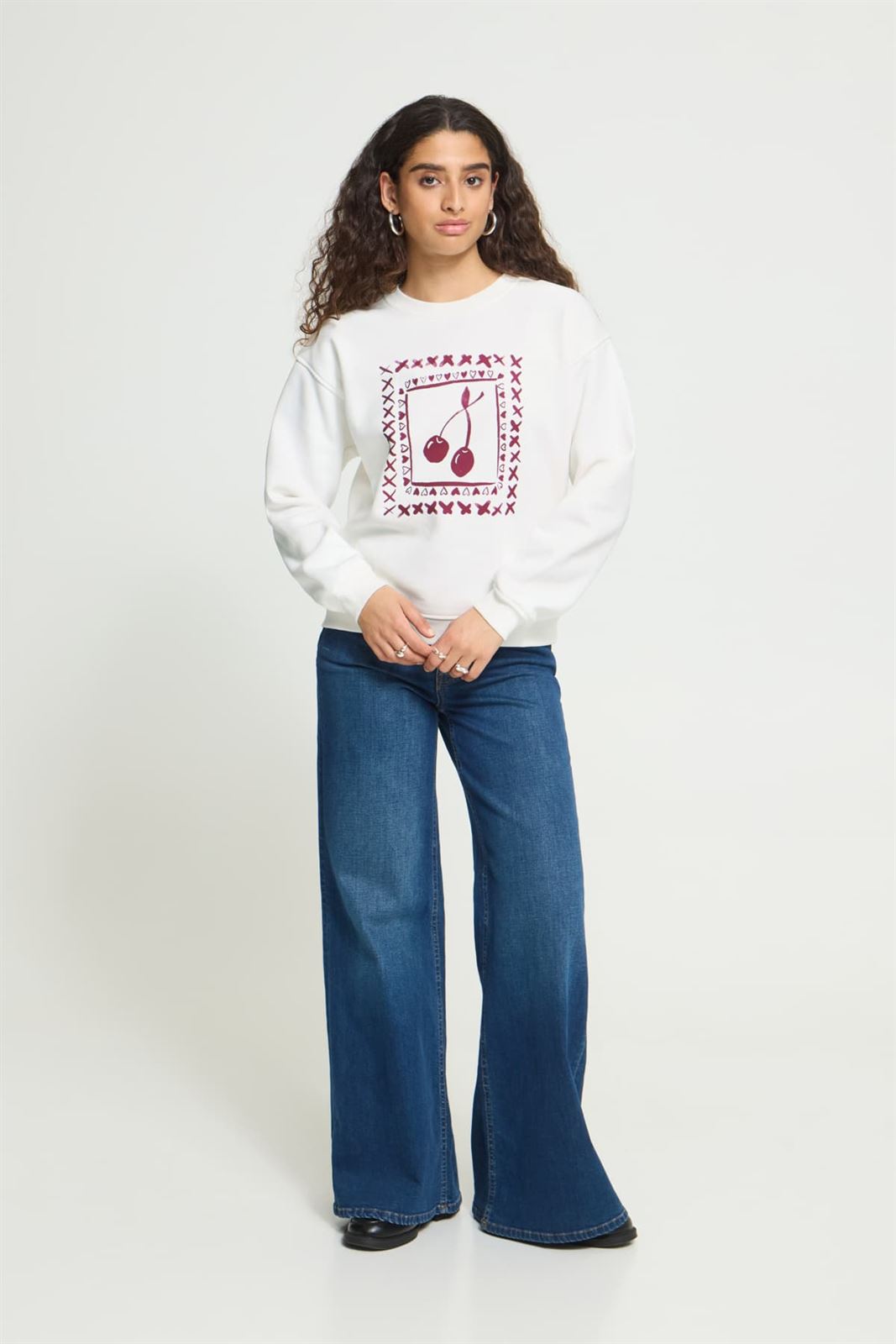 Sudadera oversize estampado de cerezas, Merella, Ichi - blanco - Imagen 2