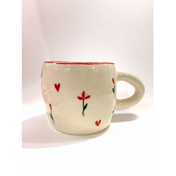 Taza de gres de flores y corazones - Imagen 1