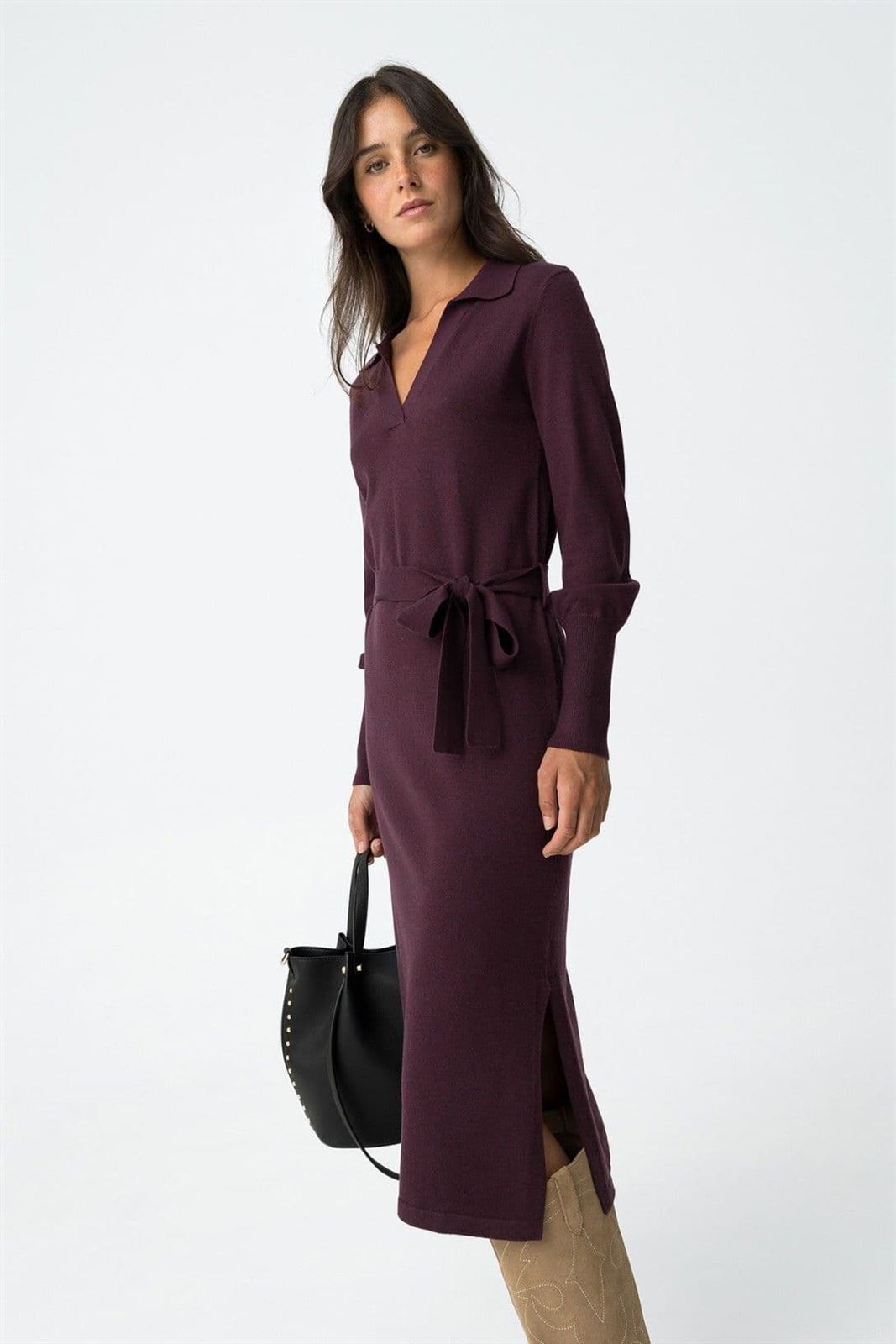 Vestido burdeos Con Cinturón Ajustable, Slave - Imagen 4