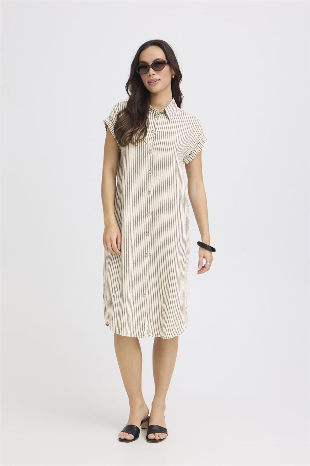 Vestido camisero arena con negro, By Falakka - Imagen 4