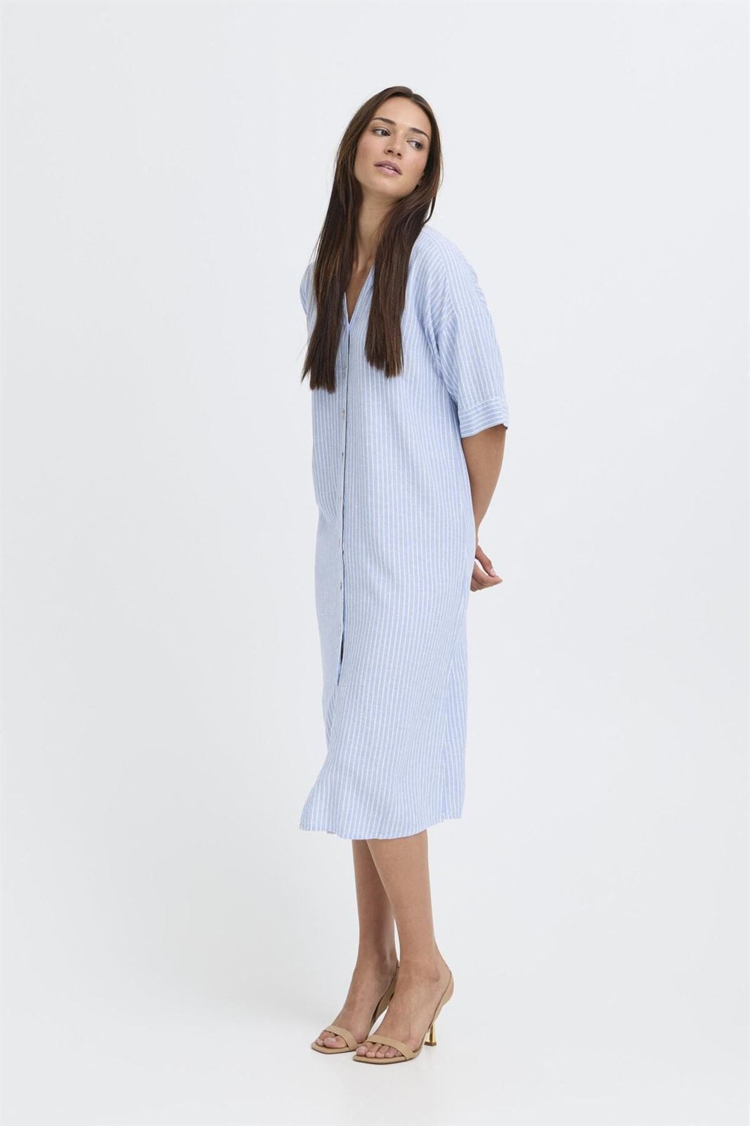 Vestido camisero azul con rayas blancas,By Falakka - Imagen 4