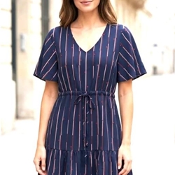 Vestido corto azul rayas y topos, Neli - Imagen 1