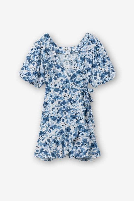 Vestido corto estampado floral azul, Santafe - Imagen 5