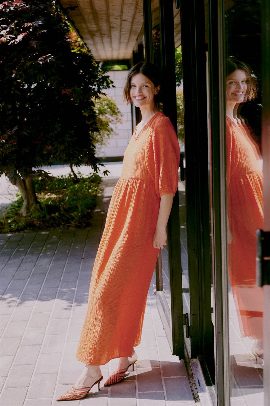 Vestido de algodón naranja, Iberlin - Imagen 1