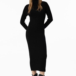 Vestido de punto midi negro cuello alto, Chloe - Imagen 2