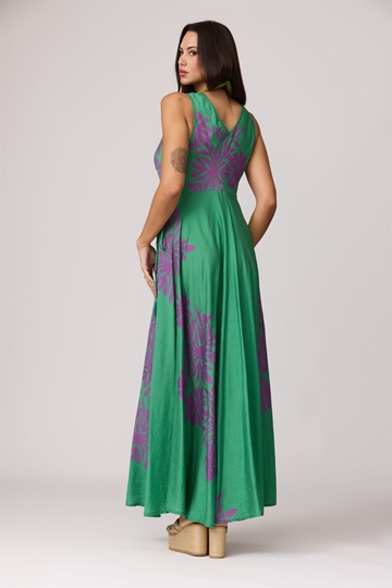 Vestido estampado verde con hojas violetas, Lina - Imagen 2