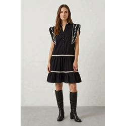 Vestido Imalli bordado con volantes B.young - negro - Imagen 1