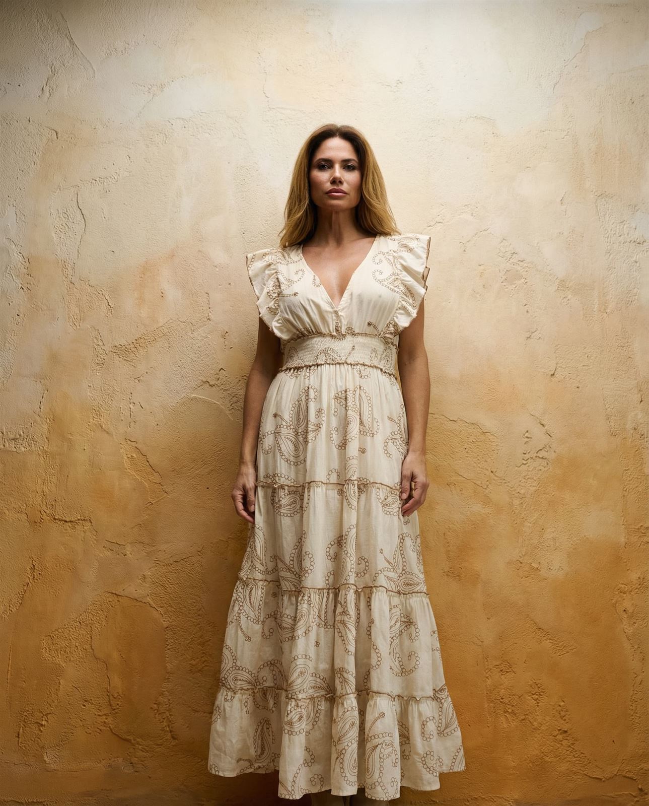 Vestido largo algodón bordado en hilo vegetal, Caucaso - Imagen 1