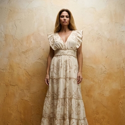 Vestido largo algodón bordado en hilo vegetal, Caucaso - Imagen 1