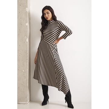Vestido Manzanares de rayas asimétrico Lylu - crudo y negro - Imagen 1